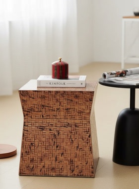 侘寂风木质几何手工编织摆件