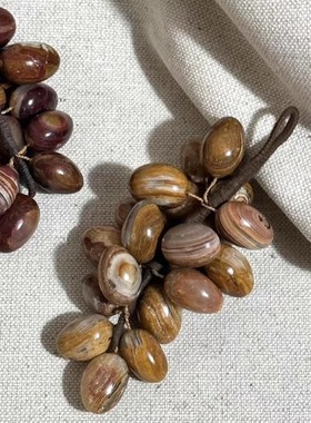 天然秋红玉石葡萄中古家居创意摆件茶室书房桌面家居装饰品摆件