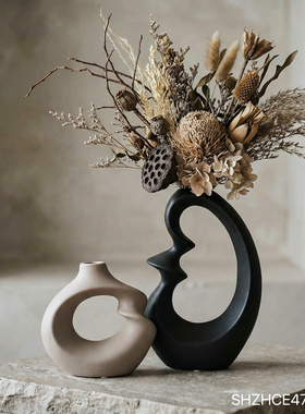 侘寂风手工陶瓷花瓶套组