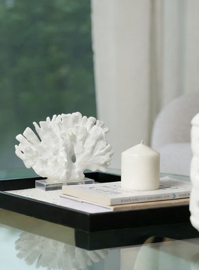 新中式白色珊瑚造型树脂摆件茶几装饰品高级感家居饰品礼盒装