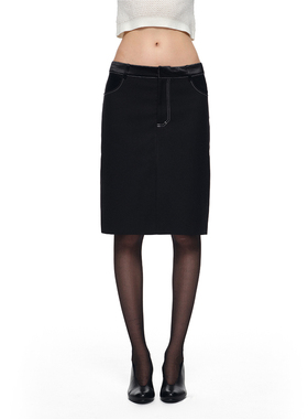 SansFrontieres Dove Skirt 经典醋酸拼接西装半身裙