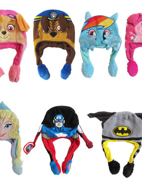 Y170922卡通可爱儿童帽子冬季男童女童保暖针织护耳帽会动帽子