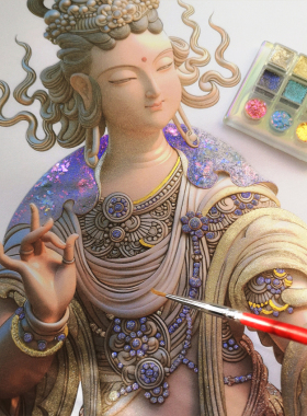 唐卡菩萨涂色画3D立体视diy涂色
