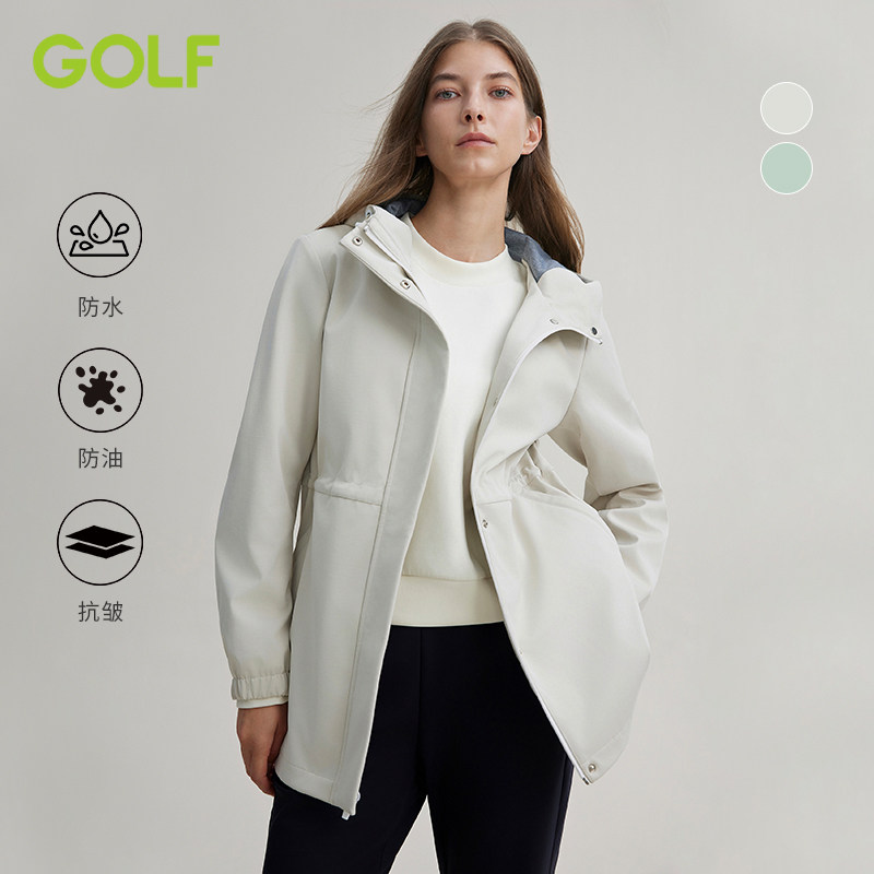 GOLF/高尔夫连帽夹克女春季收腰抽绳扣中长款时尚休闲三防外套女