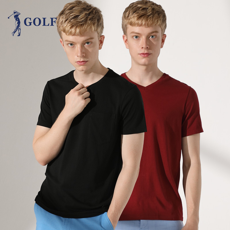 GOLF/高尔夫夏装两件装纯色T恤短袖圆领修身纯棉透气男装打底衫