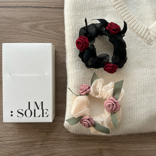 干枯玫瑰欧根纱小肠发圈超仙森系