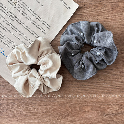 中式浮雕印花珍珠花朵大肠发圈