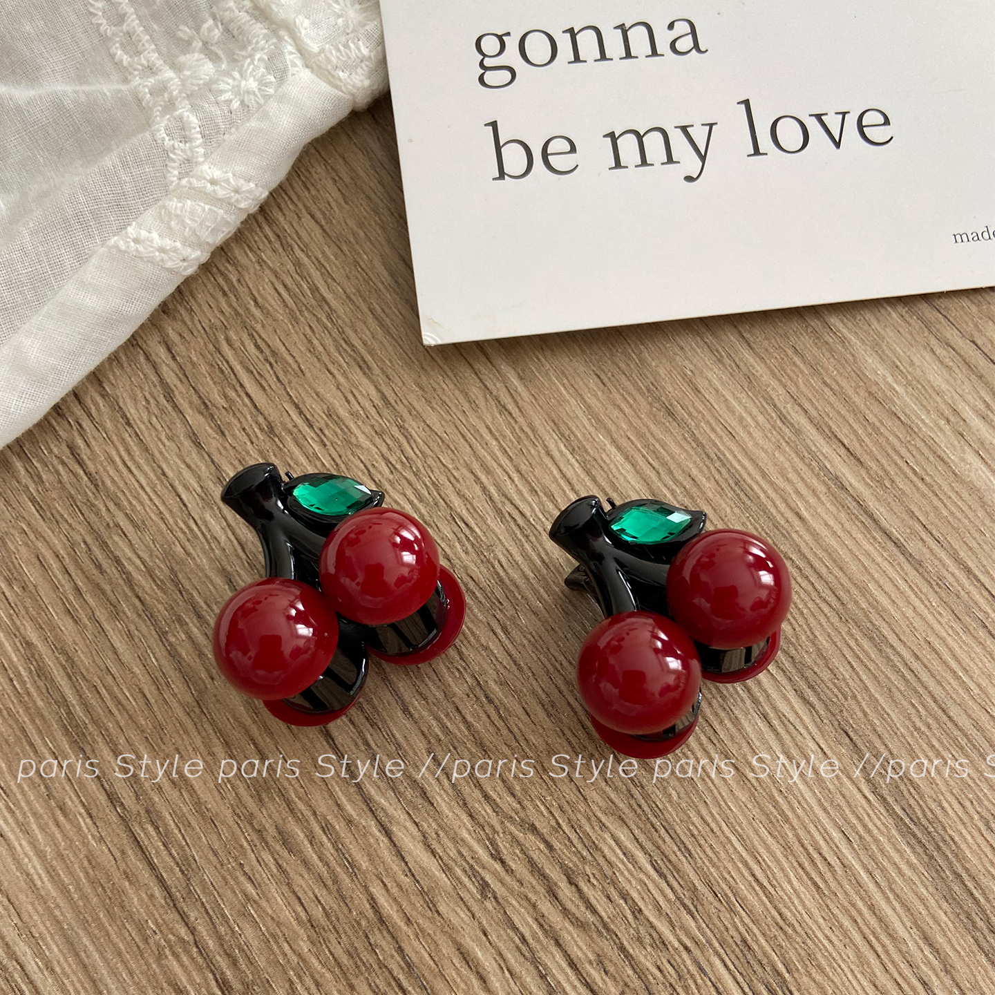 红色樱桃公主头小抓夹洋气发夹女