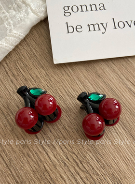 公主头小抓夹 红色樱桃洋气刘海发夹高级感气质侧边夹半扎碎发卡