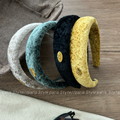 法式 复古绒面金标发箍女秋冬气质高颅顶碎发卡显脸小宽边头箍外戴