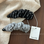 秋冬条纹针织发夹毛绒褶皱香蕉夹少女高马尾竖夹发卡后脑勺懒人夹