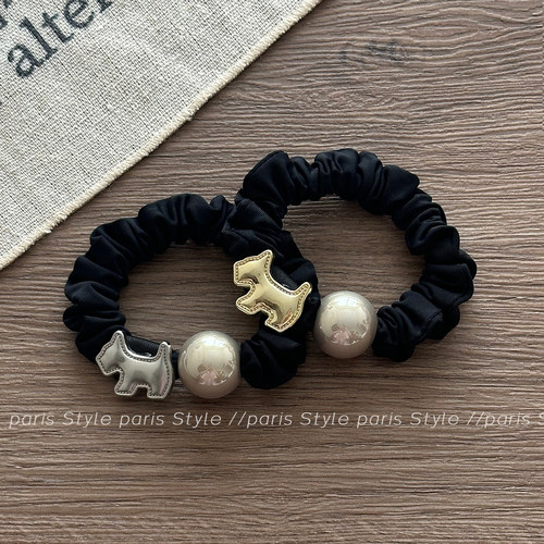 俏皮珍珠小狗小肠发圈头绳高级感