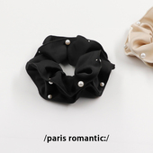 法式 精致缎面珍珠大肠圈扎头发绳网红双层丸子头发圈皮筋头饰品女