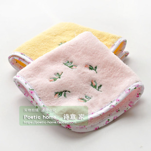 4条6条装金号小方巾绣花包边宝宝可爱毛巾纯棉割绒柔软全棉口水巾