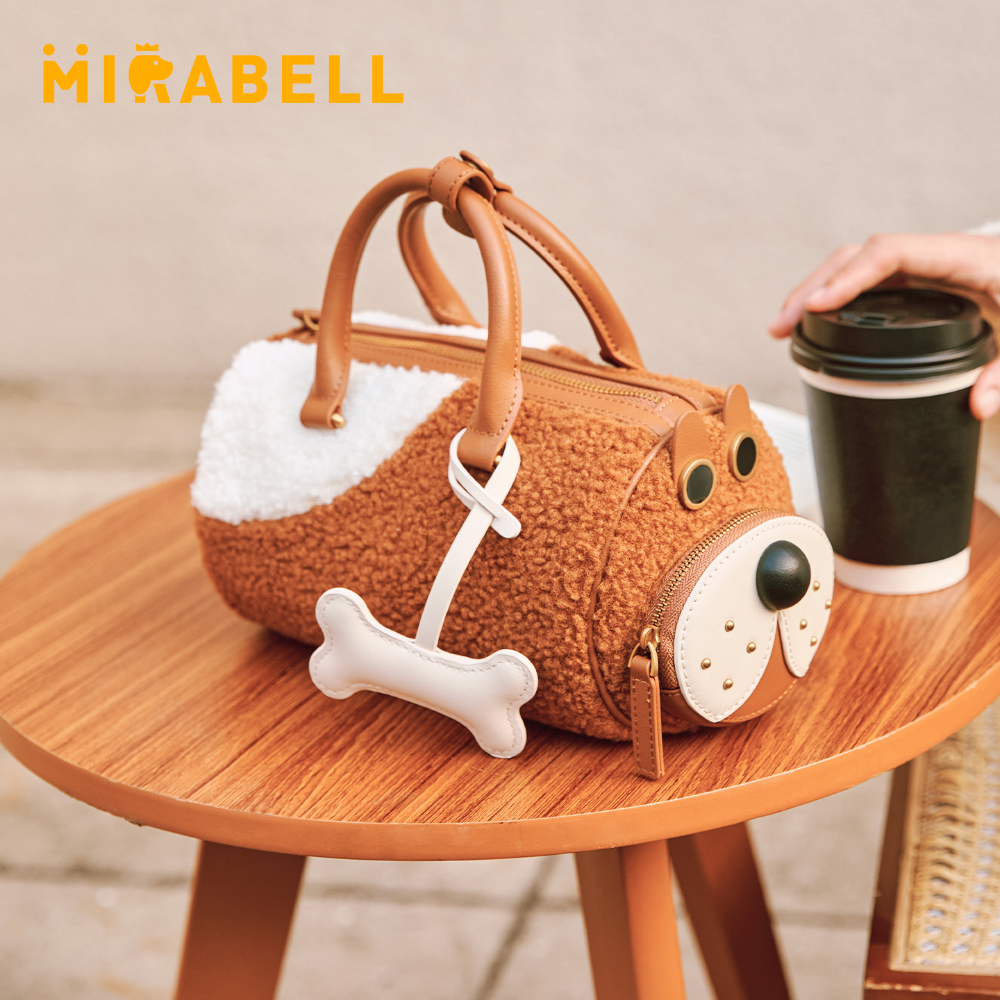 圆圆狗脸包Mirabell/美丽宝2025秋新毛绒波士顿包时尚手提斜挎包