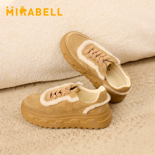 毛绒噗噗Mirabell/美丽宝2025冬季新女舒适厚底休闲运动休闲鞋女
