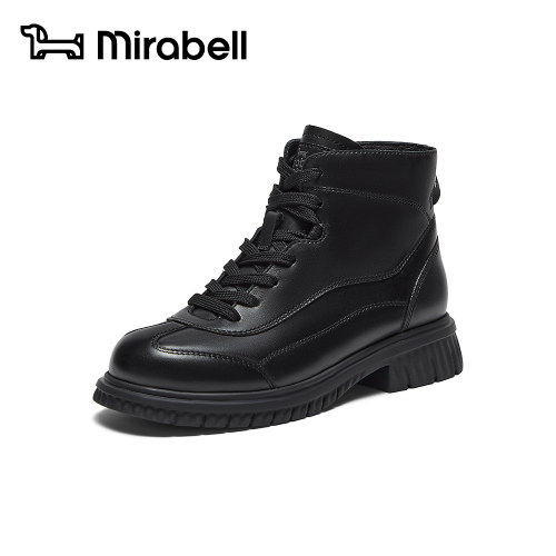 Mirabell2026冬季新款马丁靴真皮厚底黑色增高休闲短靴Q2E26DD6