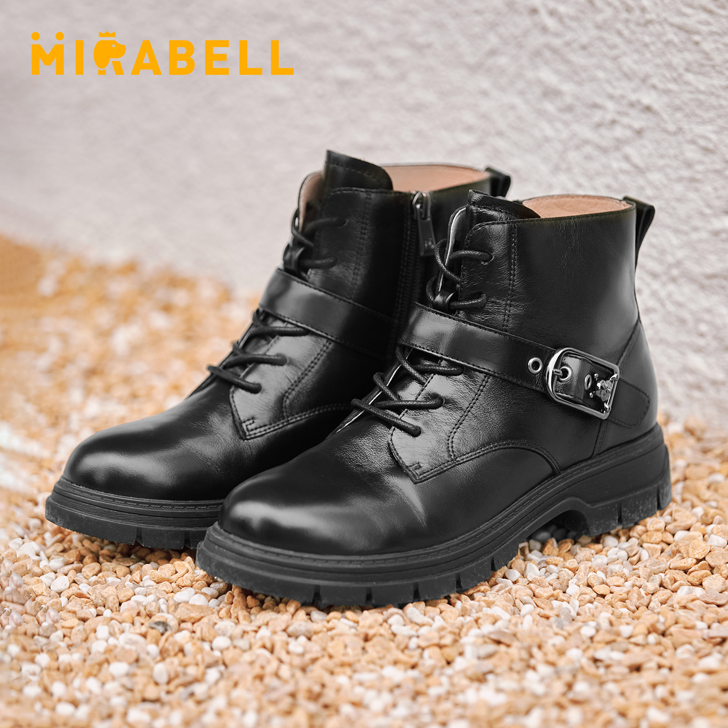 率性噗噗Mirabell/美丽宝2025冬季新款女靴牛皮革潮酷马丁靴女