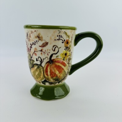 Certified International复古南瓜陶瓷高脚杯水杯马克杯牛奶杯子