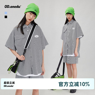 宽松显瘦港风短袖 OD千鸟格衬衫 女2025年夏季 短裤 休闲两件套潮 套装