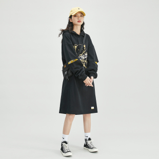OD连帽卫衣裙女2025新款 中长裙子显瘦休闲连衣裙 春秋加绒宽松长袖