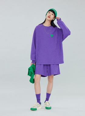 华夫格卫衣女2026年春季宽松运动两件套短袖休闲五分短裤时尚套装