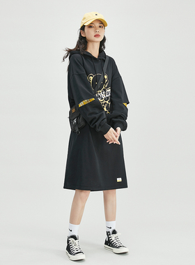 OD连帽卫衣裙女2025新款春秋宽松长袖中长裙子显瘦加绒休闲连衣裙