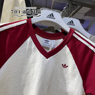 阿迪达斯三叶草女子短袖刺绣logo三条杠纯棉半袖T恤KE6163 KF0316