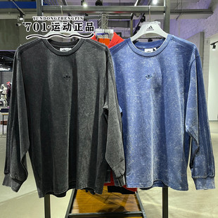 阿迪达斯三叶草男女同款三条杠美式水洗做旧长袖T恤KA2316 KA6760