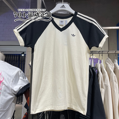 阿迪达斯三叶草女子V领短袖T恤