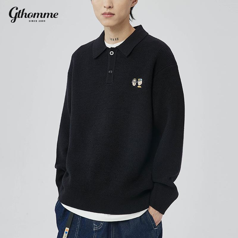 毛衣男针织衫宽松休闲翻领