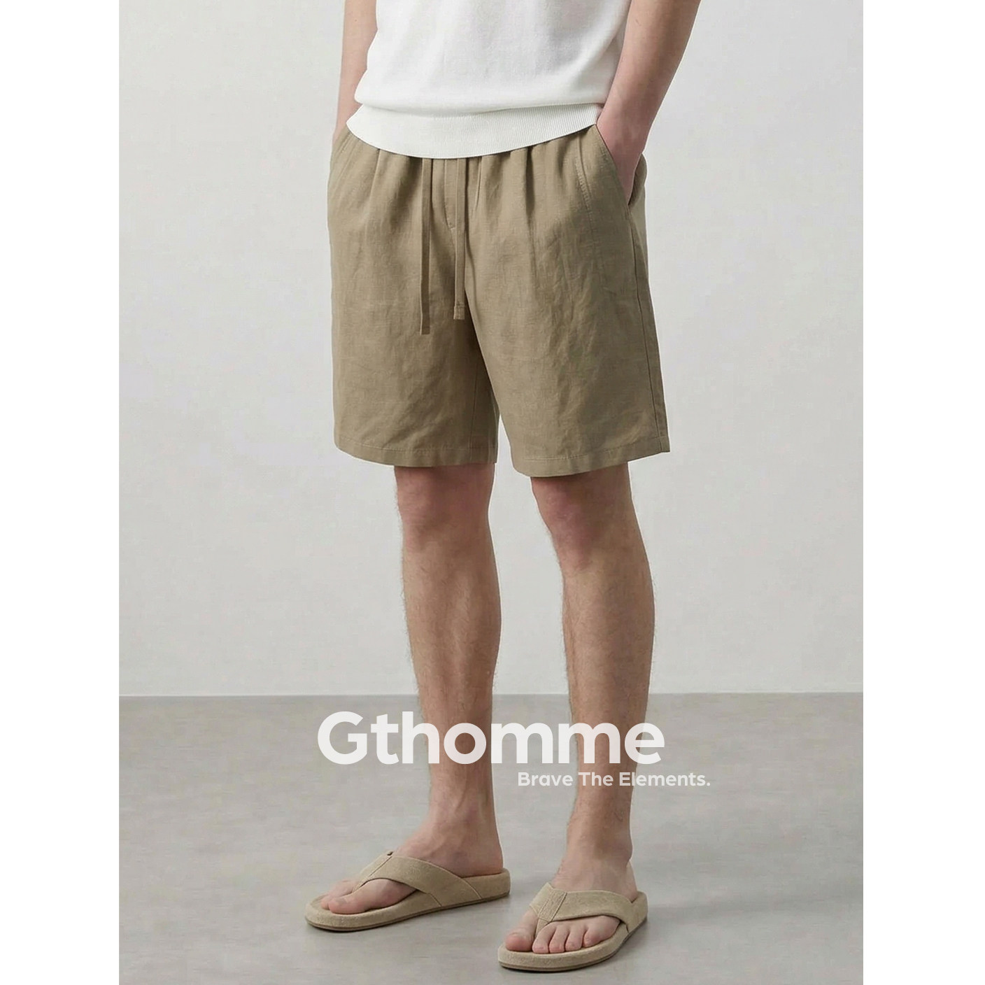 GThomme短裤男夏季外穿亚麻舒适宽松直筒透气休闲男生薄款五分裤