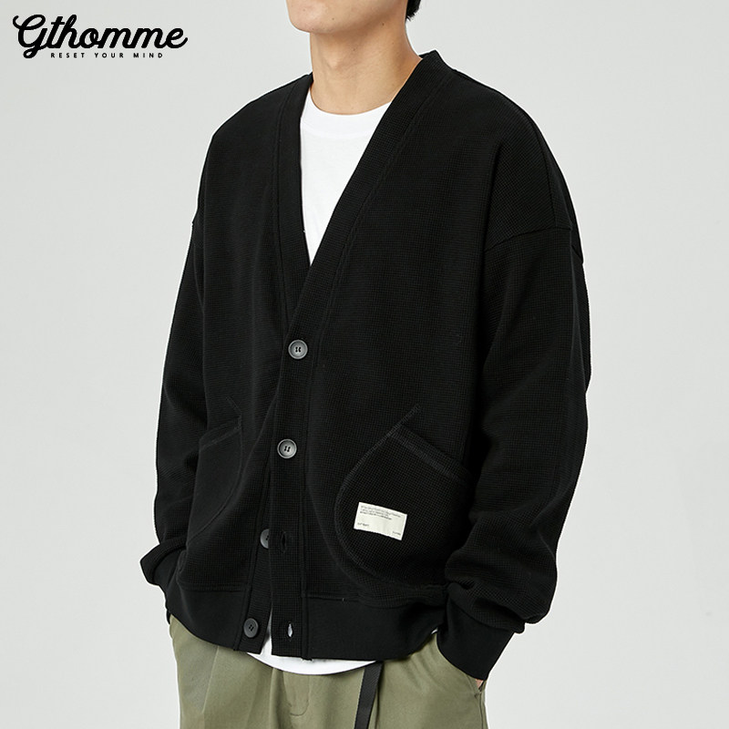 2024春秋男款男士针织衫宽松休闲v领ins潮流线衣外套毛衣开衫男