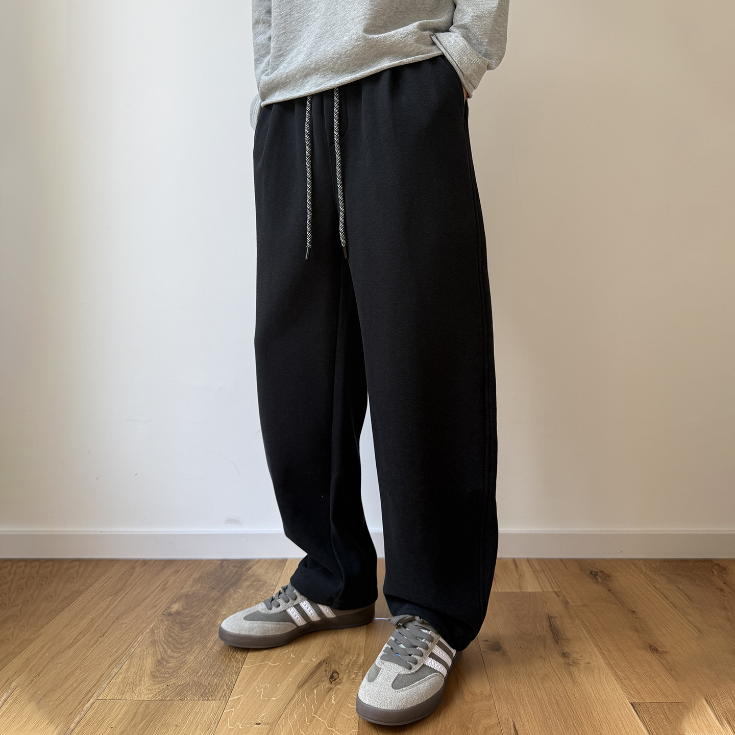 裤子男秋冬季加绒加厚卫裤男宽松直筒潮流百搭抽绳束脚保暖休闲裤