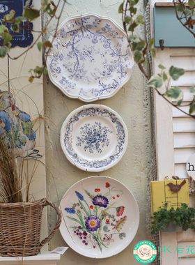 中古风INS风复古陶瓷餐盘盘子装饰上墙壁挂高级感瓷盘碟子拖盘