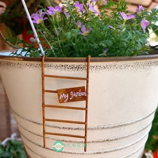 饰花盆挂件楼梯造型可写字花插摆件创意独家 锈色做旧铁艺装