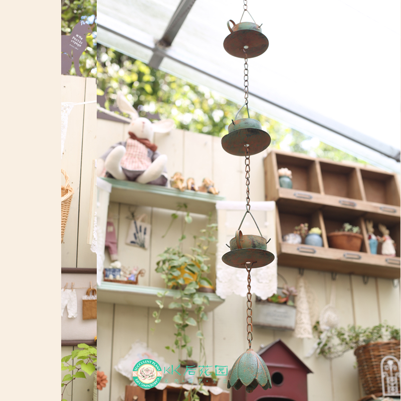 做旧复古厚实茶杯铁艺风铃挂饰铸铁装饰户外园艺杯子茶壶挂件创意