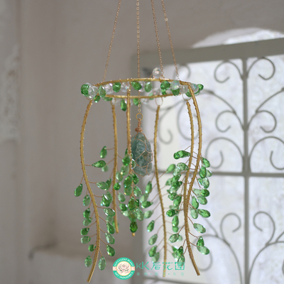 绿色水晶玻璃挂件太阳捕手挂饰室内装饰吊饰创意柳枝吊饰风铃