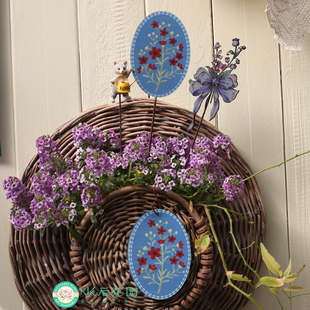 复古花插牌子挂牌水彩画铁艺做旧装饰牌园艺杂货中古咖啡店创意画