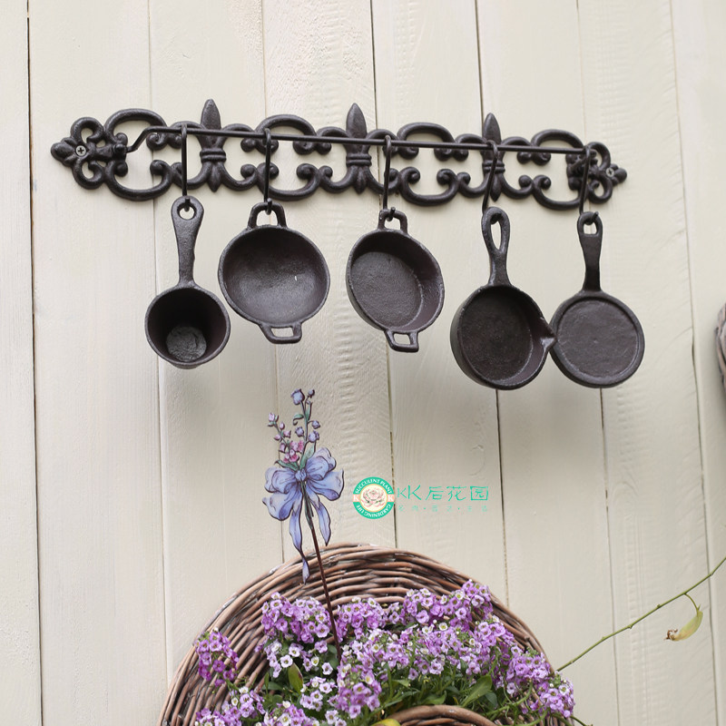 全铸铁乡村复古厨房用品6件套庭院壁挂饰品家居挂件平底锅挂钩