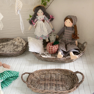 柳编拖盘手工篮子收纳篮双儿椭圆拖盘园艺杂货尾货默认瑕疵