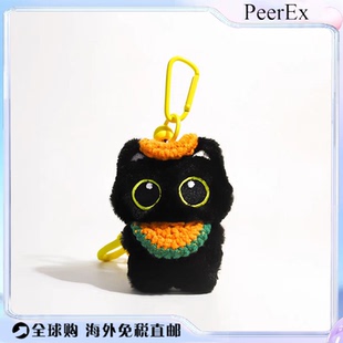 日本PeerEx吱吱叫小黑猫超萌卡通毛绒挂件多巴胺围兜钥匙扣情侣
