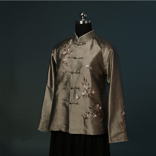隆唐原创手工精品绣花双宫真丝日本缎民族风女士唐装外套M046