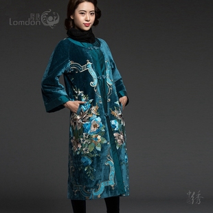 长款 女装 绣花盘扣丝绒宽松外套M318 圆领其他薄中国风时尚 复古新款