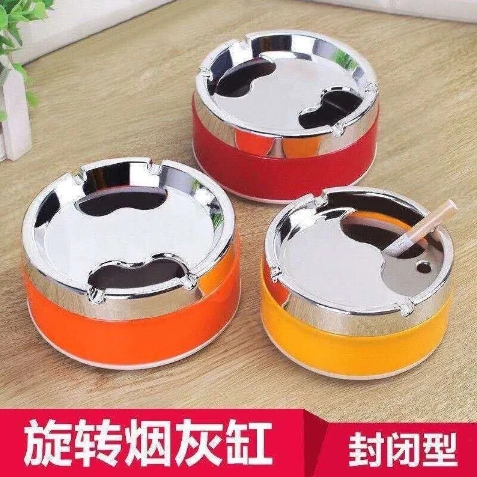 烟灰缸有盖不锈钢带盖个性防飞灰时尚烟灰缸