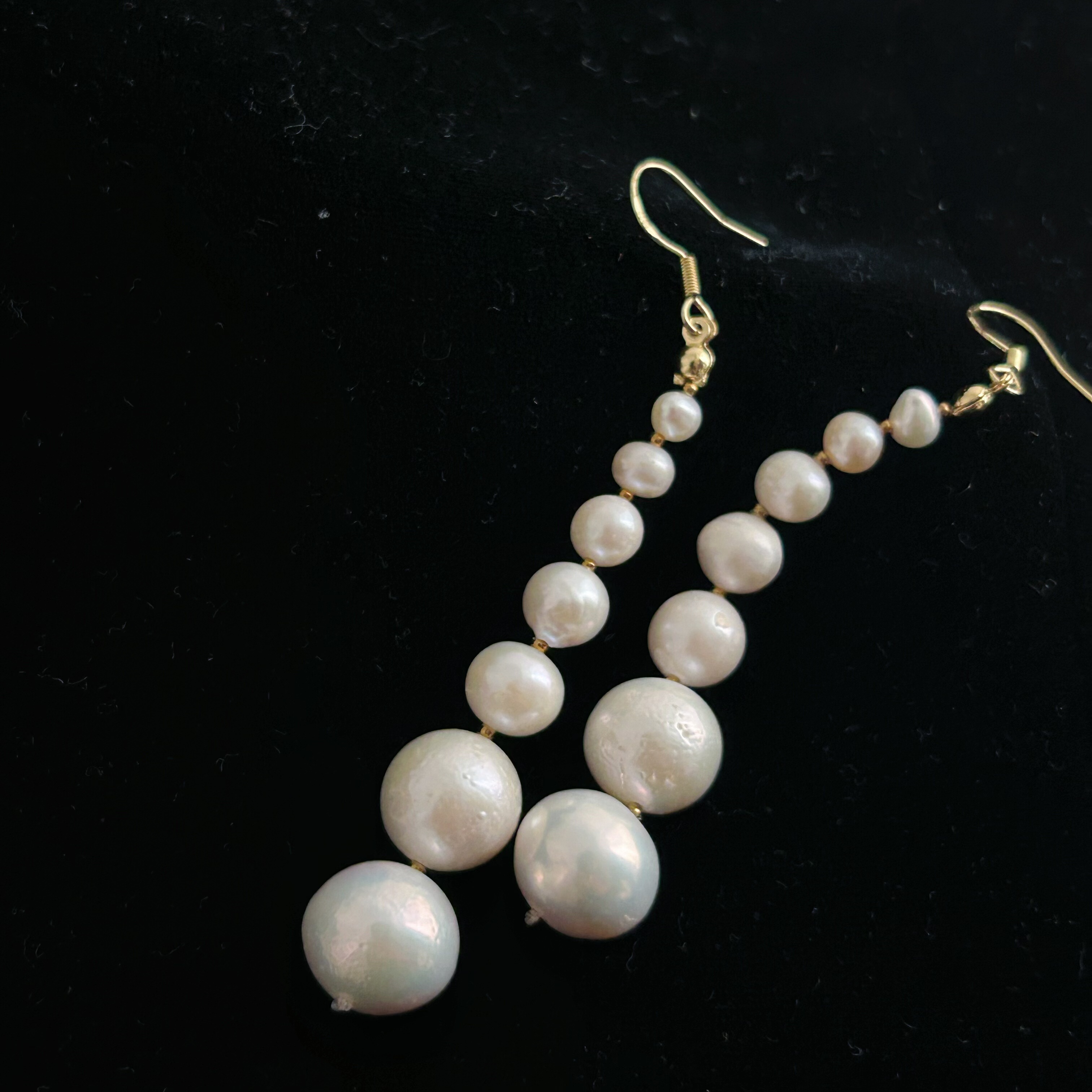 天然爱迪生珍珠塔大小渐变长耳坠耳环耳饰 小众高级轻奢气质百搭