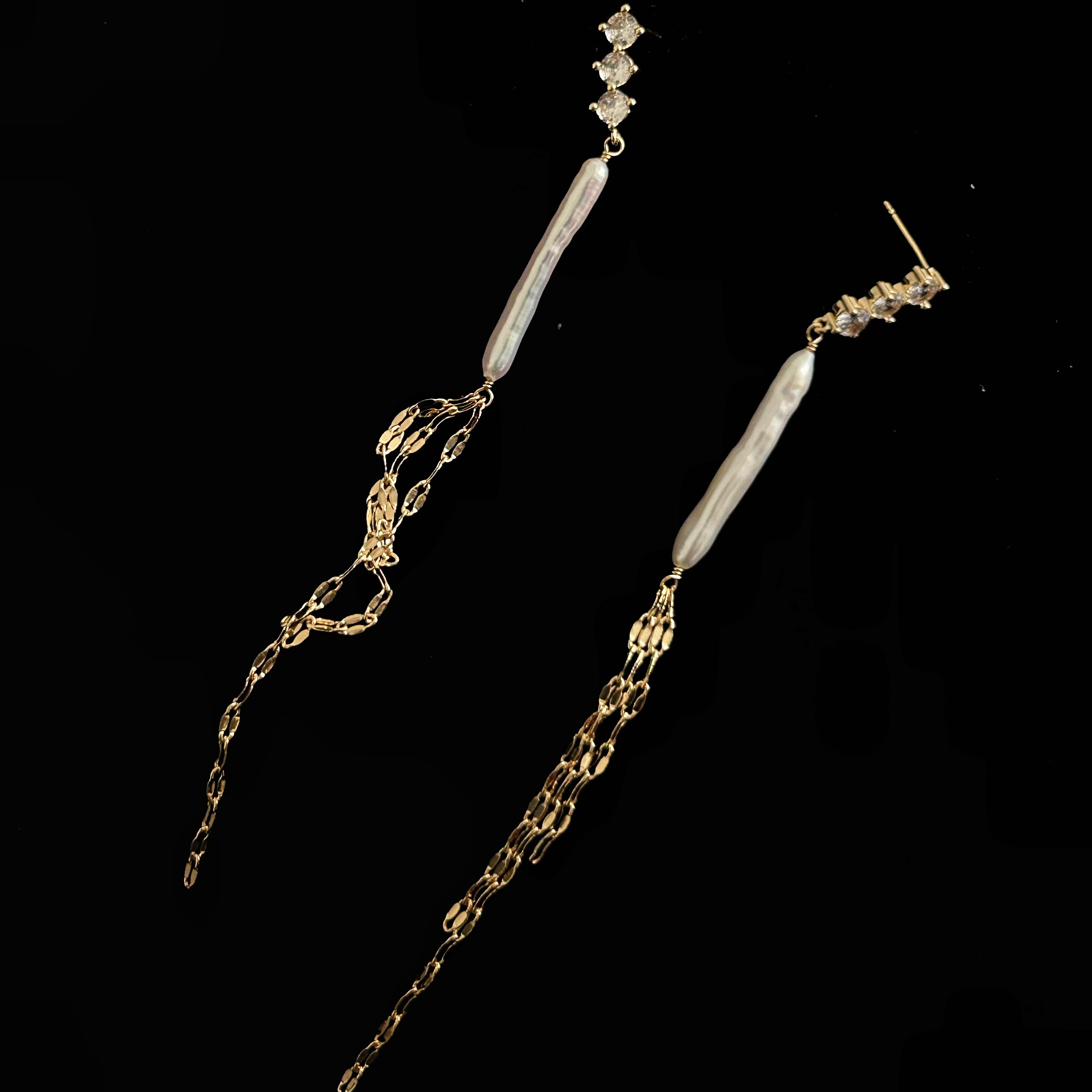 天然极光小银条巴洛克珍珠长线流苏耳坠耳环耳饰 小众轻奢高级感