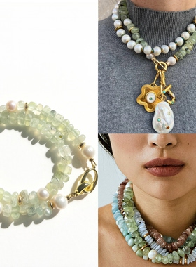 天然极光淡水无核珍珠葡萄石项链颈链 lizzie同款个性设计款