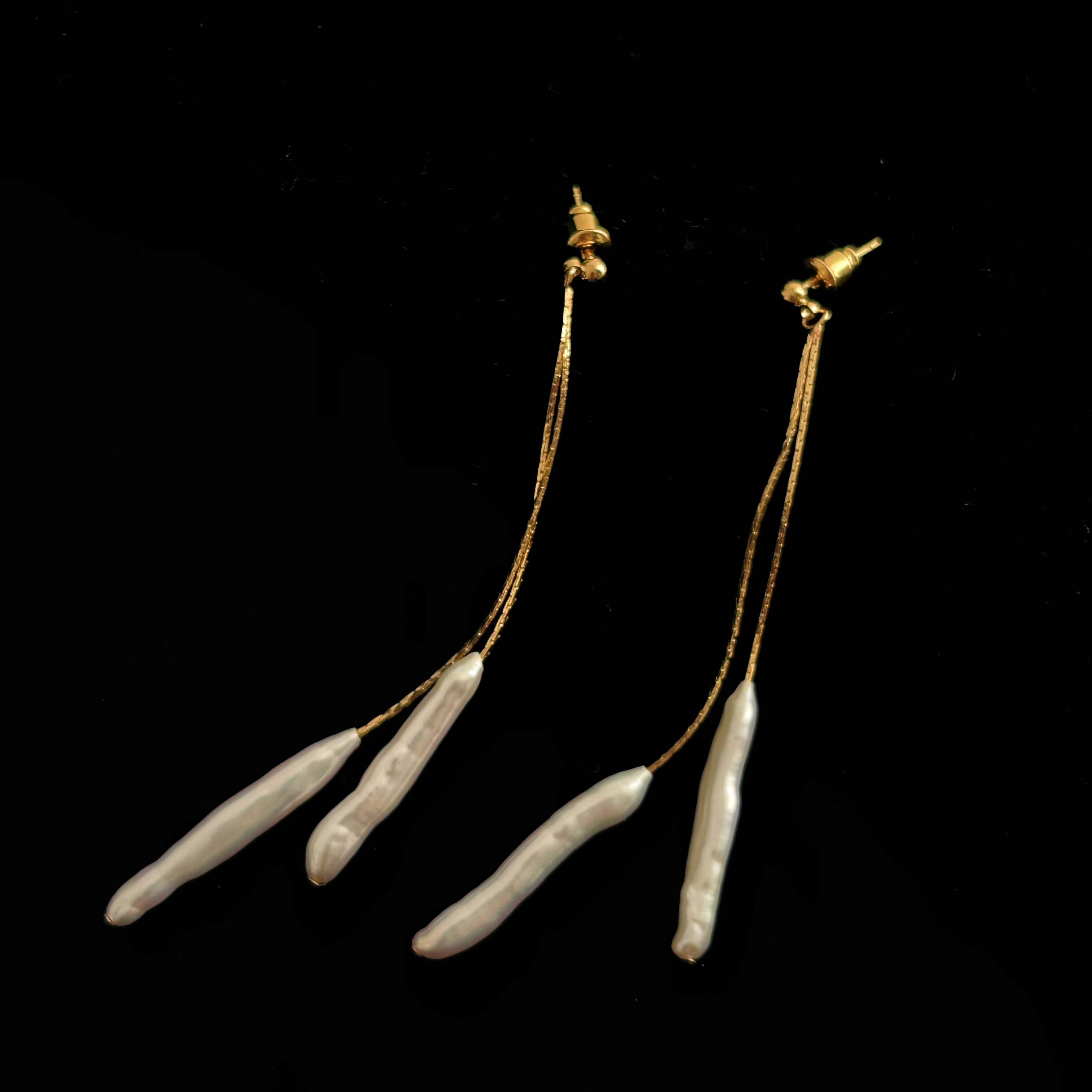 天然小银条巴洛克珍珠长线流苏耳坠耳环耳饰 小众轻奢高级感