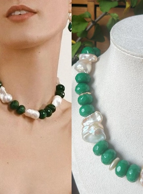 原创小众设计 欧美复古大点位天然石巴洛克珍珠项链锁骨链monies